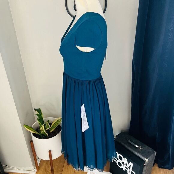DRESS THE POPULATION Corey Dress, Fit & Flare, Blue/Green Pine, Medium 8/10, NWT - Picture 6 of 15
